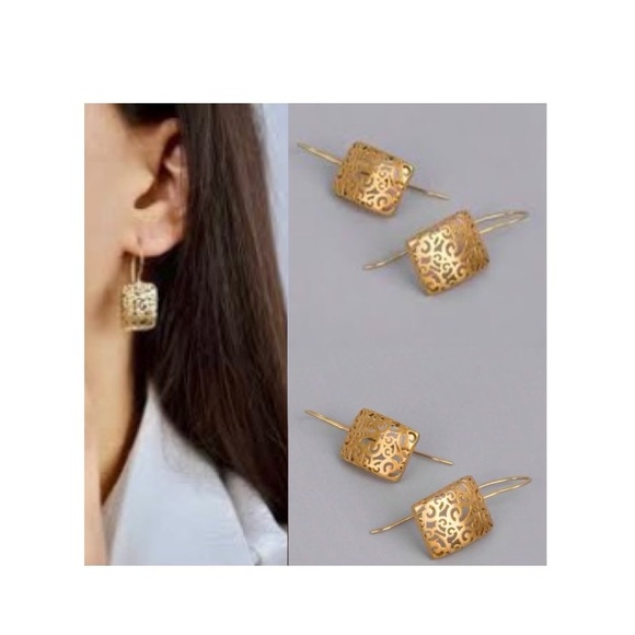 Jewelry - 14k Gold Plated Celtic Filigree Rectangle Drop Earrings